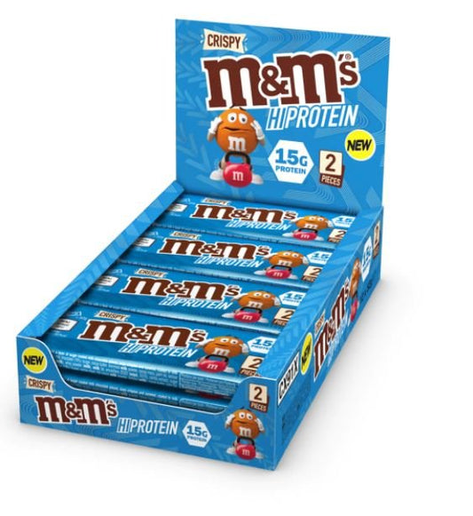 Barras ricas en proteínas Crispy Chocolate M&M's (12 barras de 52 g) - 15 g de proteína por porción - theskinnyfoodco