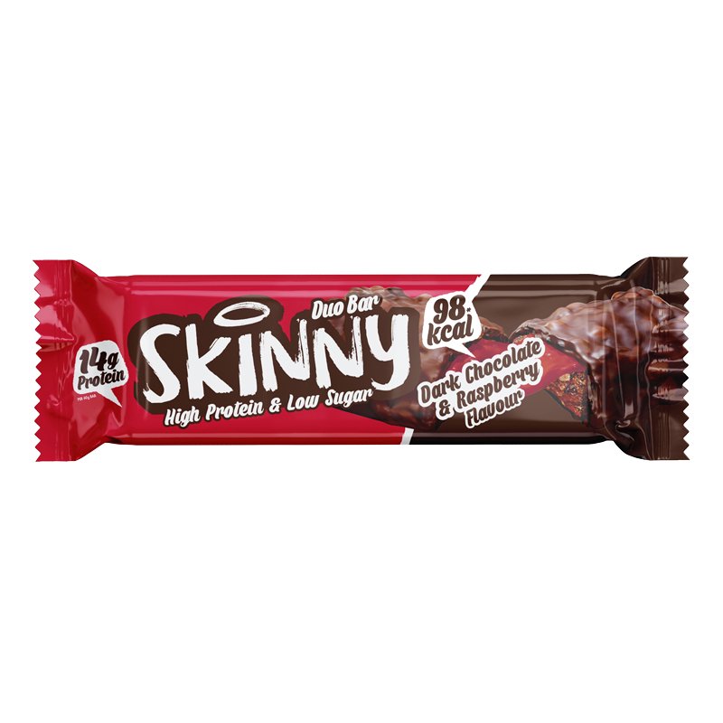 Ciocolată neagră Zmeură Skinny High Protein Low Sugar Bar - theskinnyfoodco
