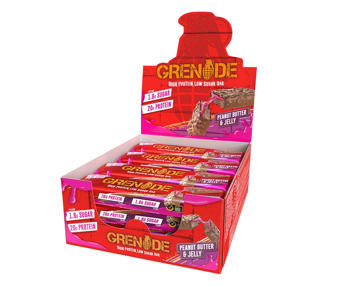 Grenade Carb Killa Peanut Butter & Jelly Low Sugar Bar - 12 barrette da 60 g - theskinnyfoodco