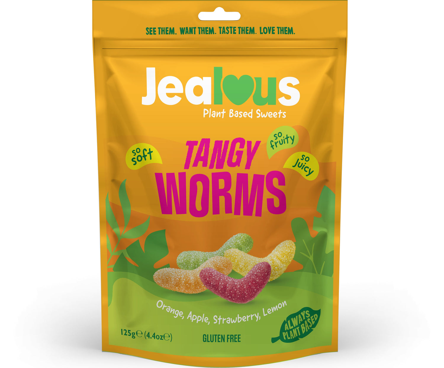 Jealous Sweets - Tangy Worms Share Bag 125g - theskinnyfoodco