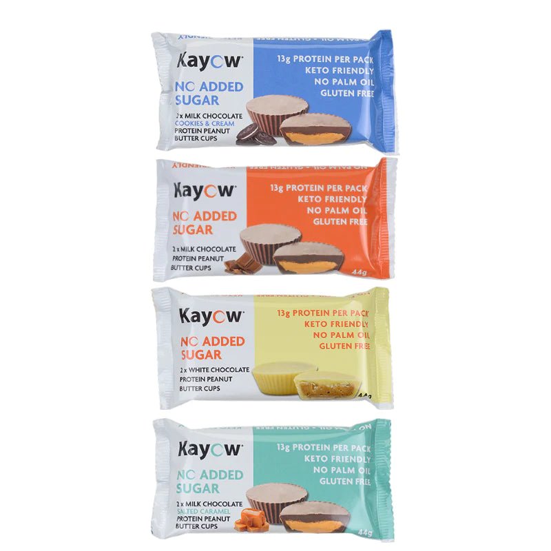 Kayow Nutrition peanøttsmørkopper - 4 - 2 x 22g kopper i en pakke (en av hver smak) - theskinnyfoodco