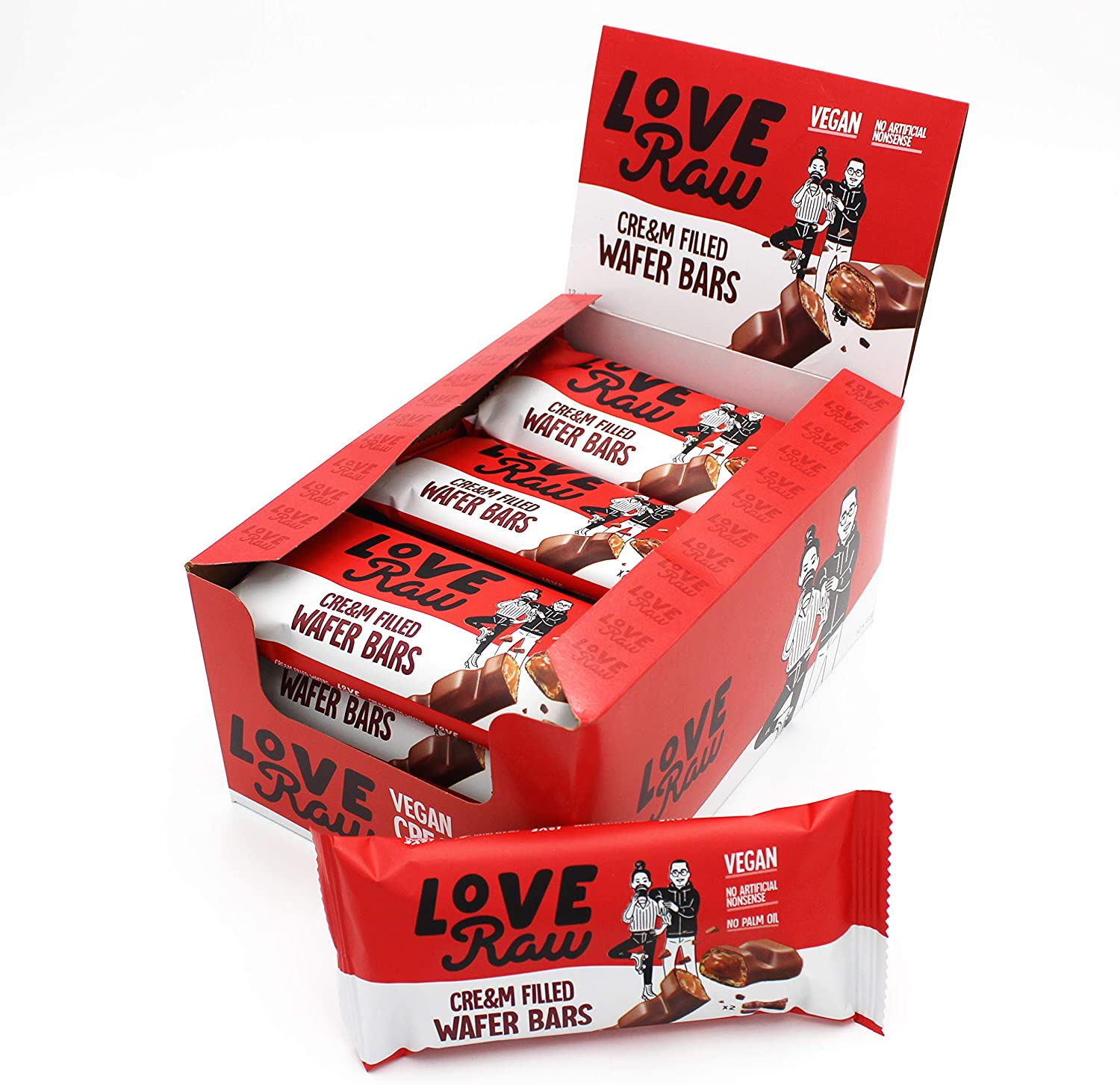 Love Raw - Cre & m fyldte chokolade waferbarer (12 x 43 g) - theskinnyfoodco