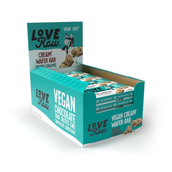 Love Raw - Salted Caramel Cre & m Filled Chocolate Wafer Bars (12 x 43g) - theskinnyfoodco