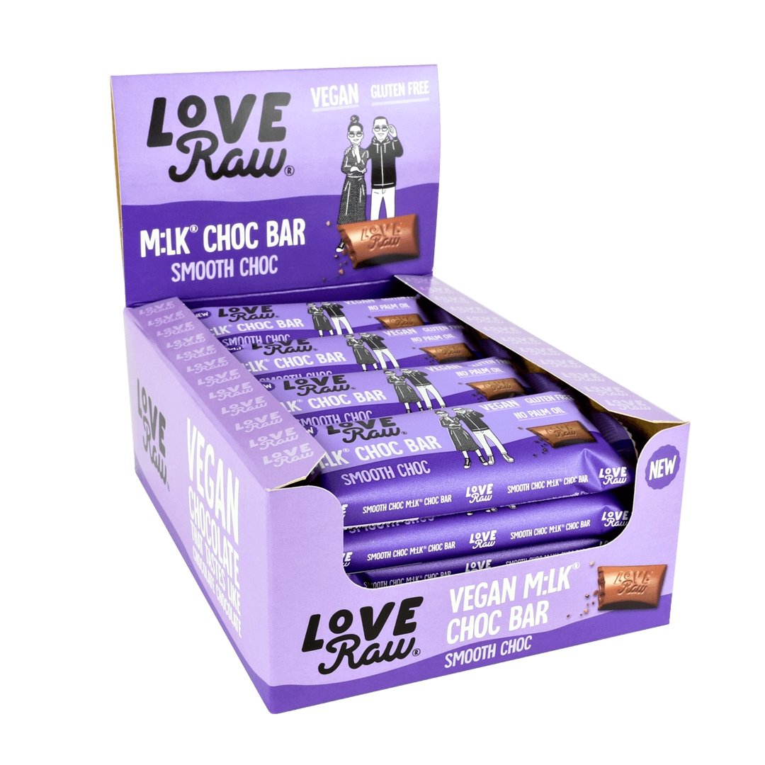 Love Raw - Barre de chocolat végétalien au lait onctueux (20 x 30g) - theskinnyfoodco