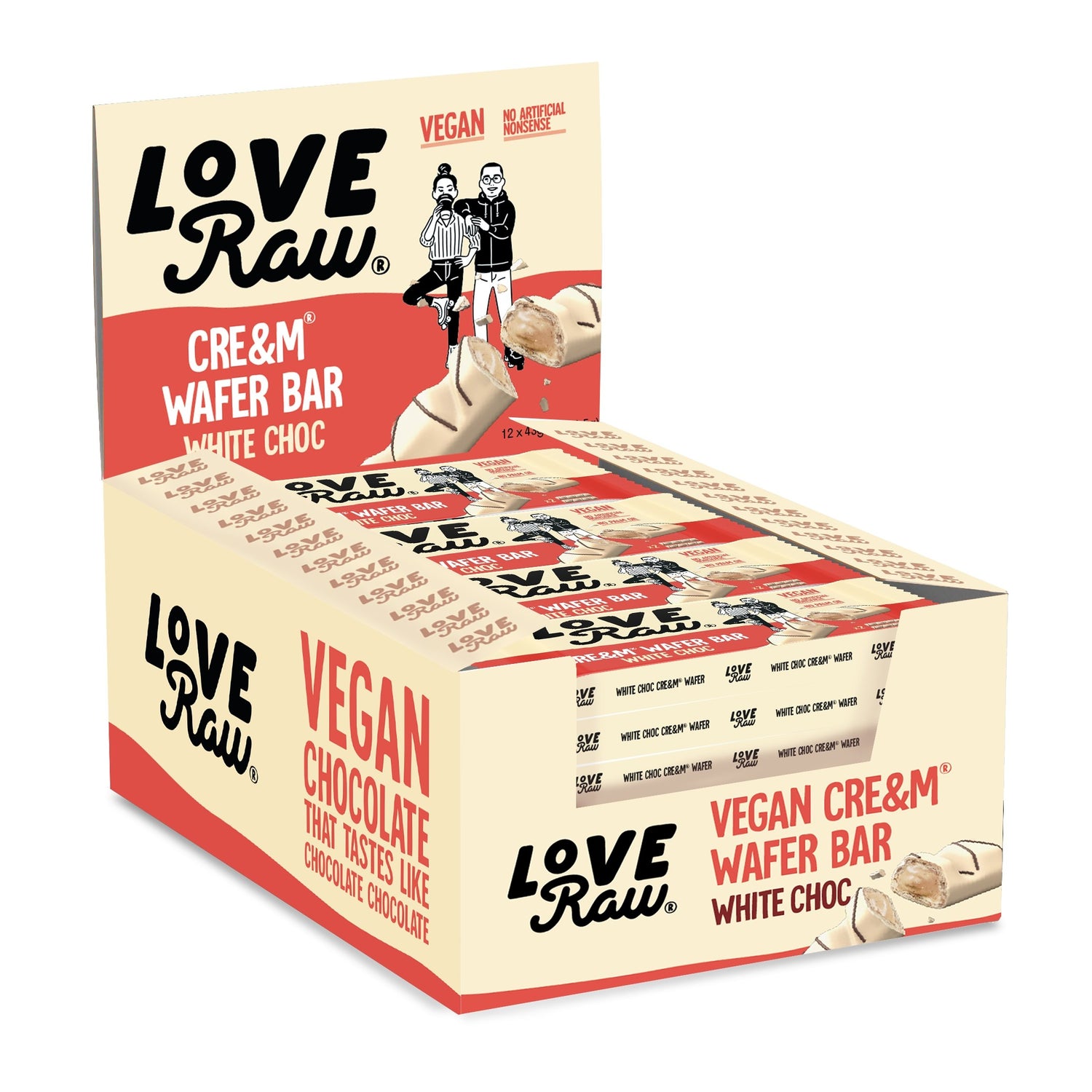 Love Raw - Weiße Schokolade Cre & m Gefüllte Schokoladen-Waffelriegel (12 x 43 g) - theskinnyfoodco