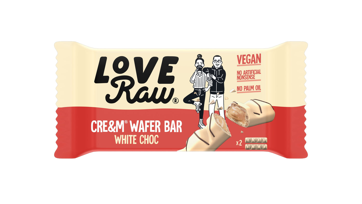 Love Raw - Hvid chokolade Cre & m fyldte chokolade waferbarer (12 x 43 g) - theskinnyfoodco