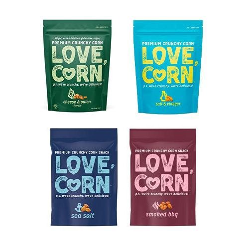 LoveCorn Vegan grauzdētas kukurūzas uzkodas (4 garšas) - theskinnyfoodco