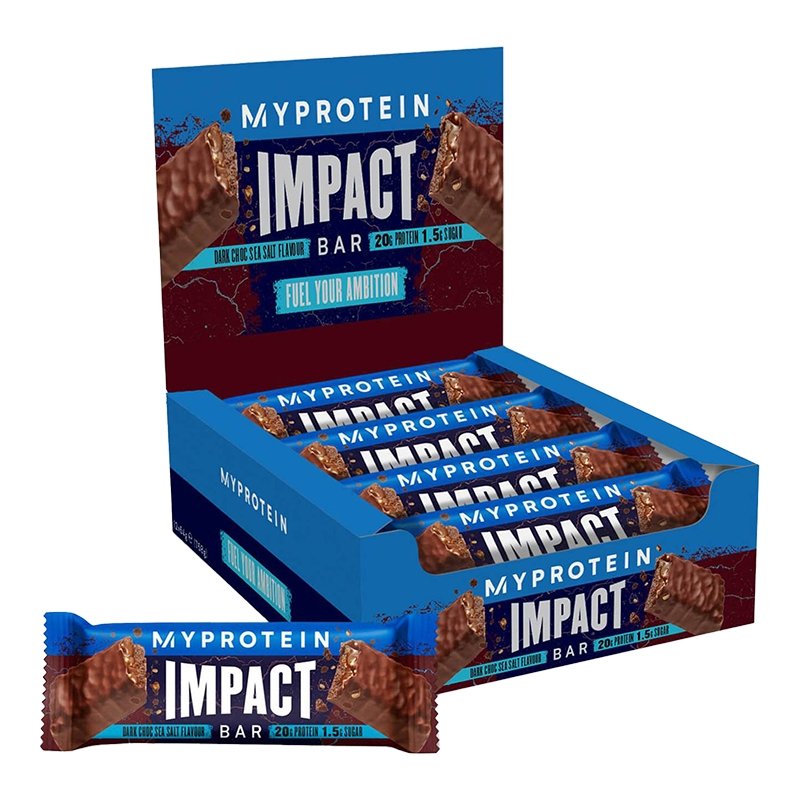 Barras de proteína de sal marinho de chocolate amargo Myprotein Impact - 12 x 64g (20g de proteína) - theskinnyfoodco