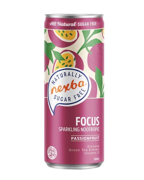 Bevanda nootropica frizzante al frutto della passione Nexba Focus 330ml - theskinnyfoodco