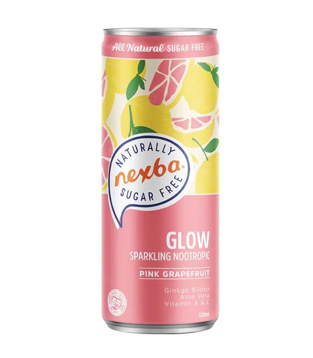 Nexba Glow Pink Grapefruit Sparkling Nootropic Drink 330ml - theskinnyfoodco