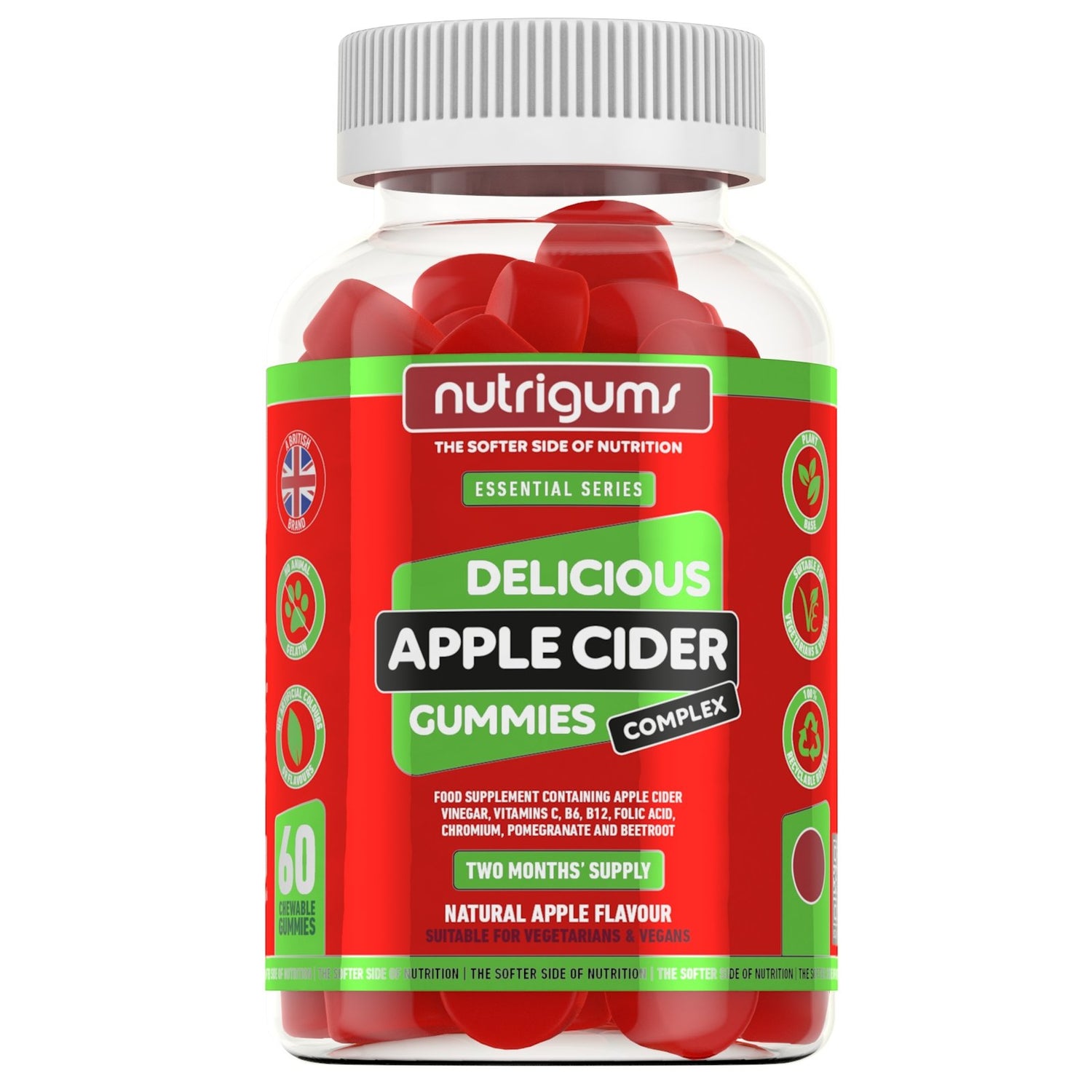 Nutrigums Apple Cider Vinegar Complex Apple Flavour Vegan (30 Gummies) - theskinnyfoodco