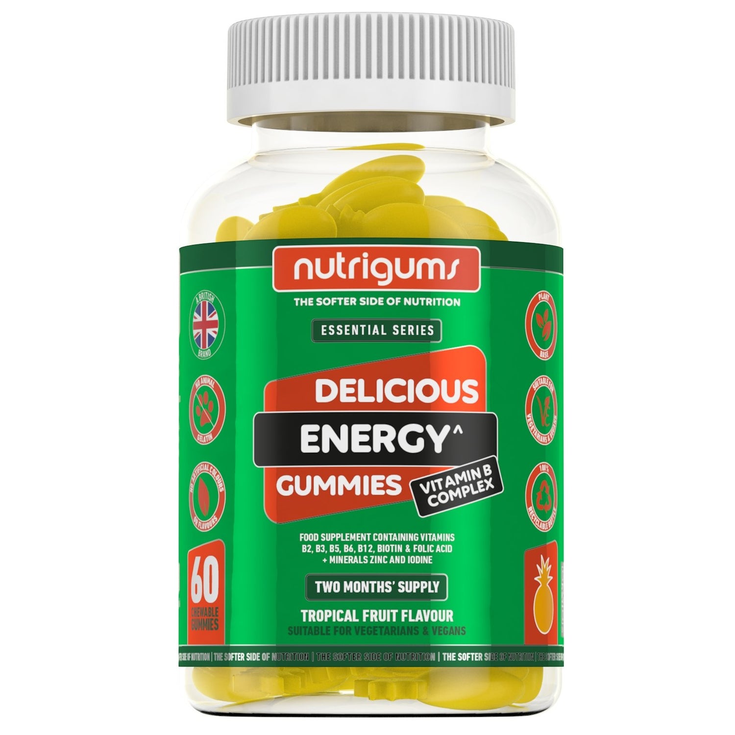 Nutrigums Energy Support Complex z okusom tropskega sadja (60 gumijev) - theskinnyfoodco