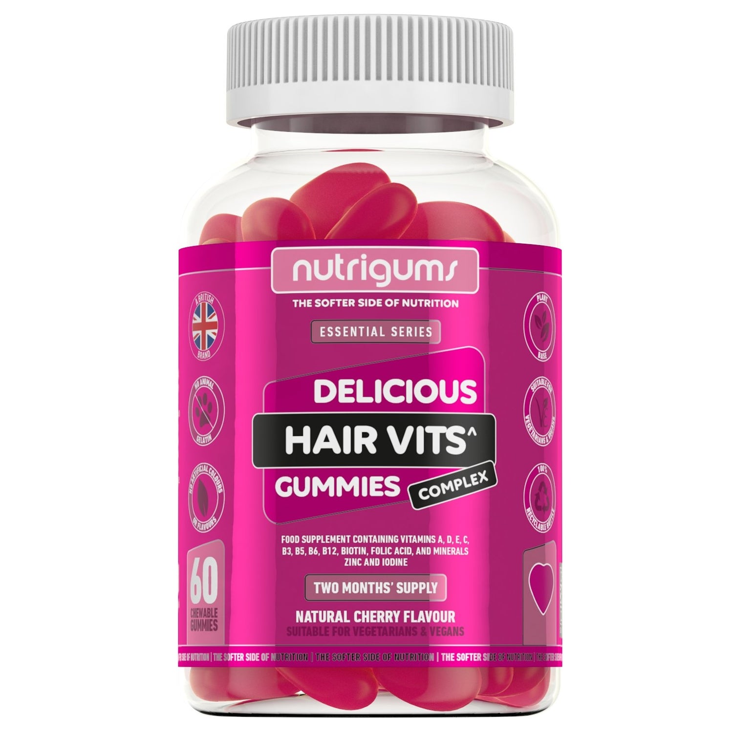 Нутригумс витамински комплекс за косу с окусом вишње веган (30 гумија) - тхескиннифоодцо