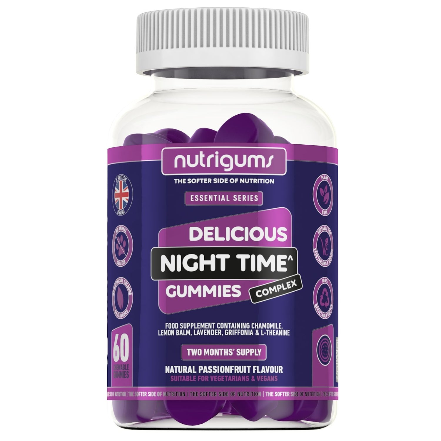 Nutrigums Night Time Complex Passionfruit Vegan 60 Gummies - theskinnyfoodco