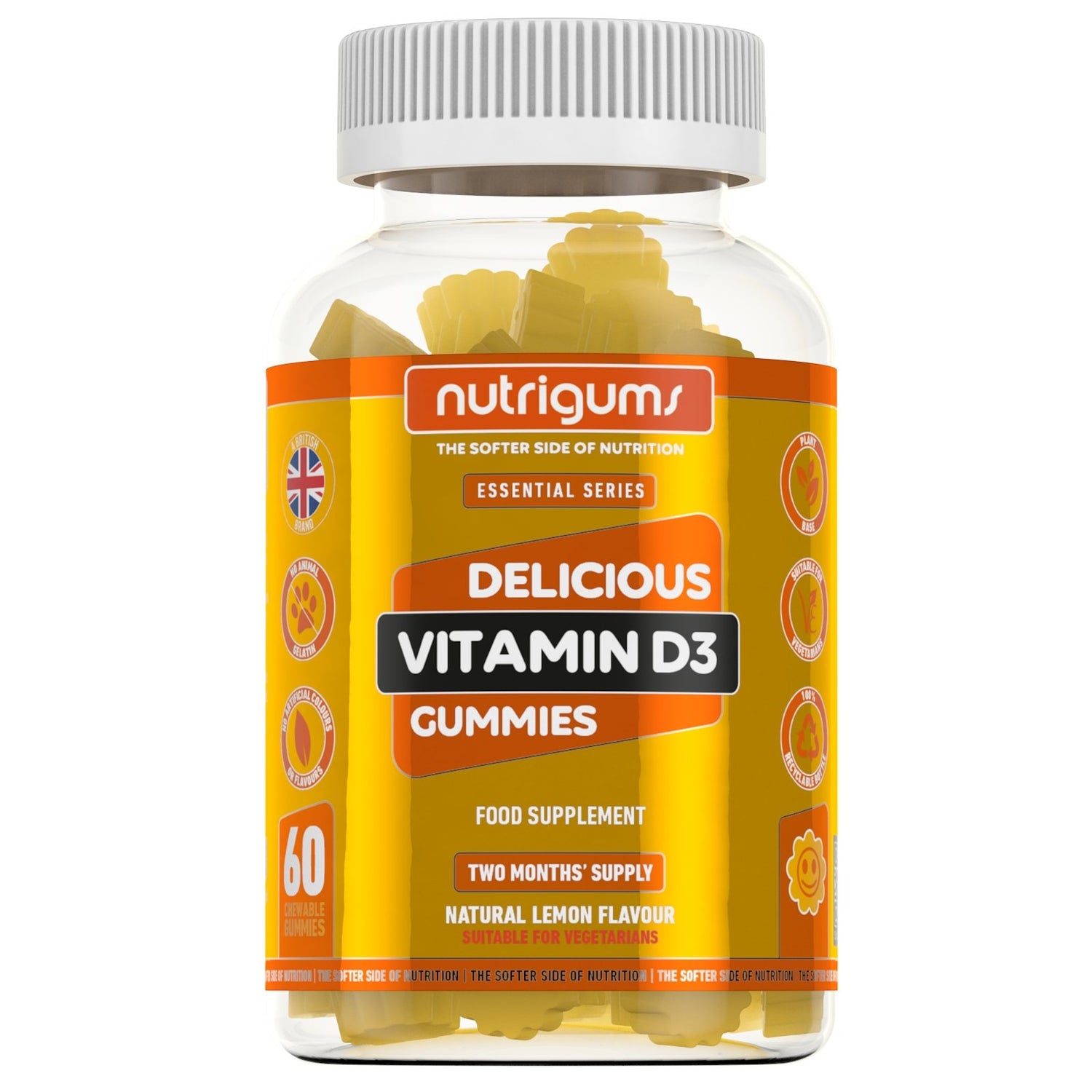 Nutrigums vitamin D3 1000iu z okusom limone vegetarijansko (30 gumijev) - theskinnyfoodco