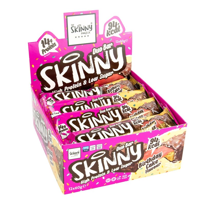 Skinny High Protein Low Sugar Bar - Etui på 12 x 60 g (6 smagsstoffer) - theskinnyfoodco