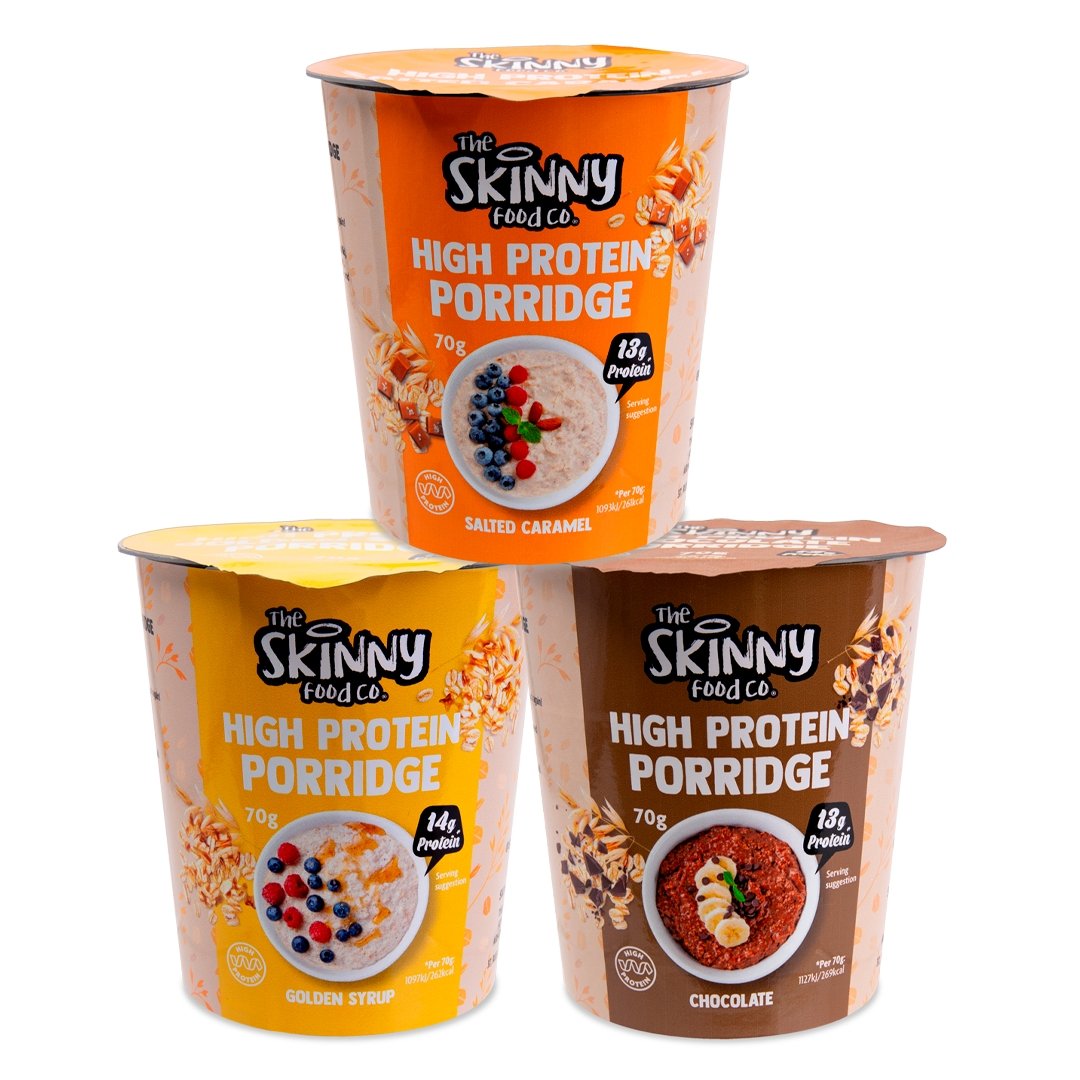 Hrnce Skinny High Protein Porridge – 14 g proteínu (3 príchute) – theskinnyfoodco