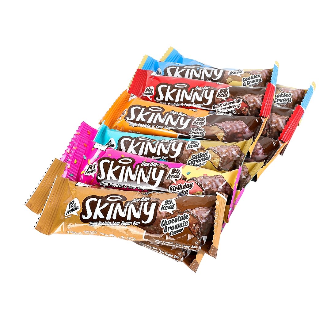 Батончики Skinny с низким содержанием сахара и высоким содержанием белка - разнообразная упаковка (12 x 60 г) - theskinnyfoodco