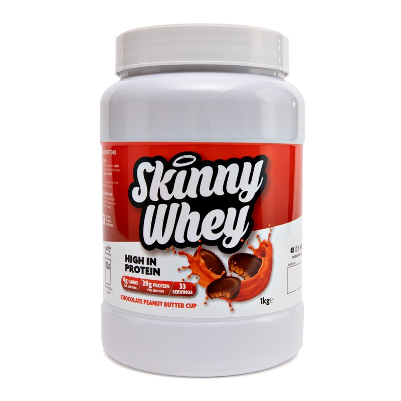 Skinny Whey Protein - Chocolate Peanut Butter Cup 1kg - 20g protein per porsjon - theskinnyfoodco