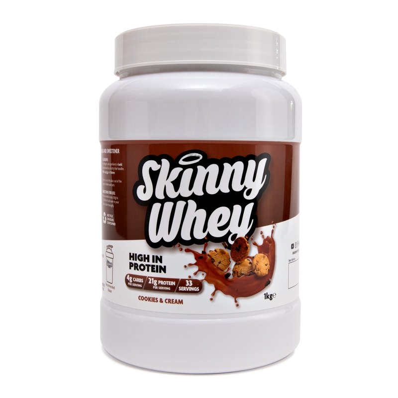 Skinny Whey Protein - Cookies & Cream 1kg - 21g protein per porsjon - theskinnyfoodco