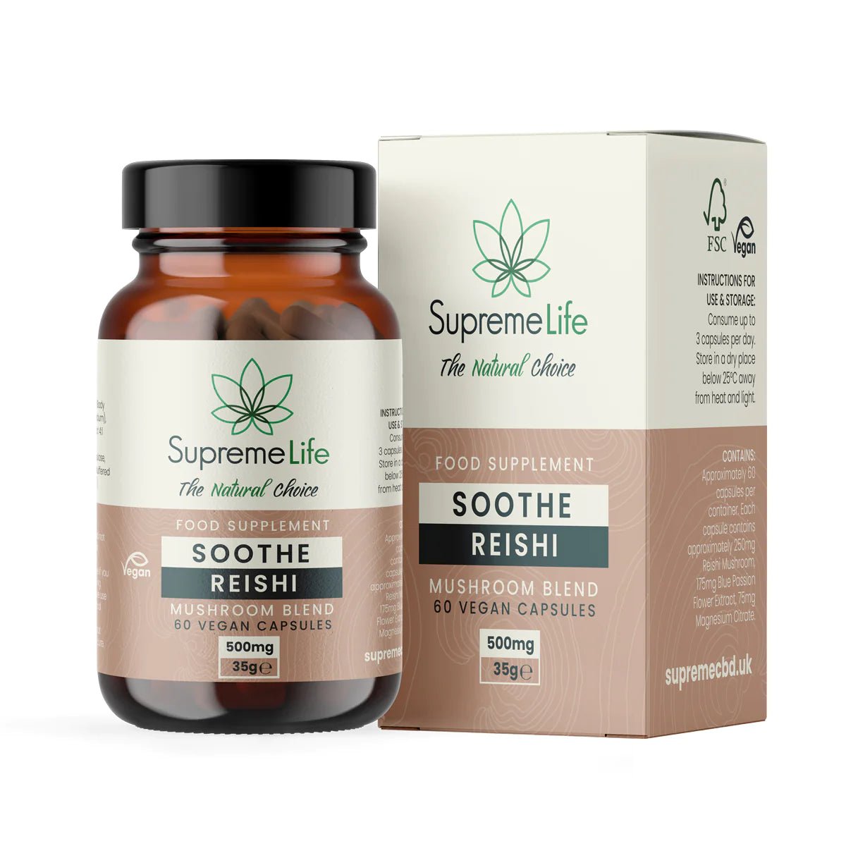 Supreme CBD - Reishi Vegan Soothe Capsules 150g - theskinnyfoodco