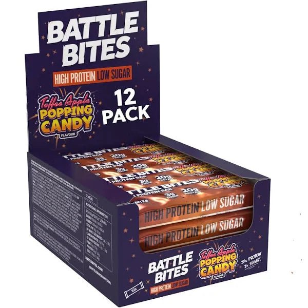 Toffee Apple Popping Candy Battle Bites High Protein Bars - Case of 12 x 62g Bars - theskinnyfoodco