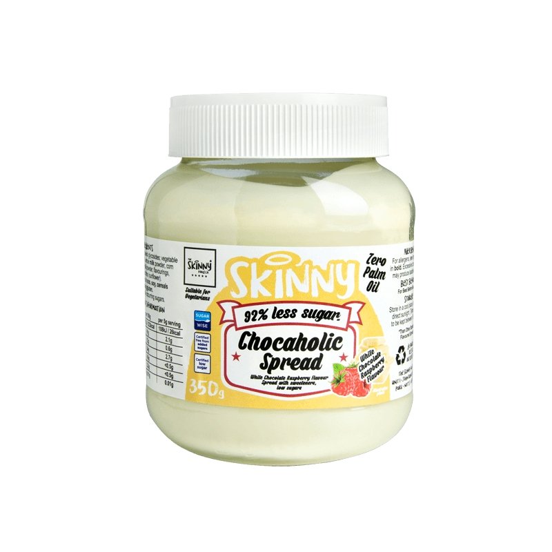 Hvit sjokolade bringebær lavt sukker Chocahalic Skinny Spread - 350g - theskinnyfoodco